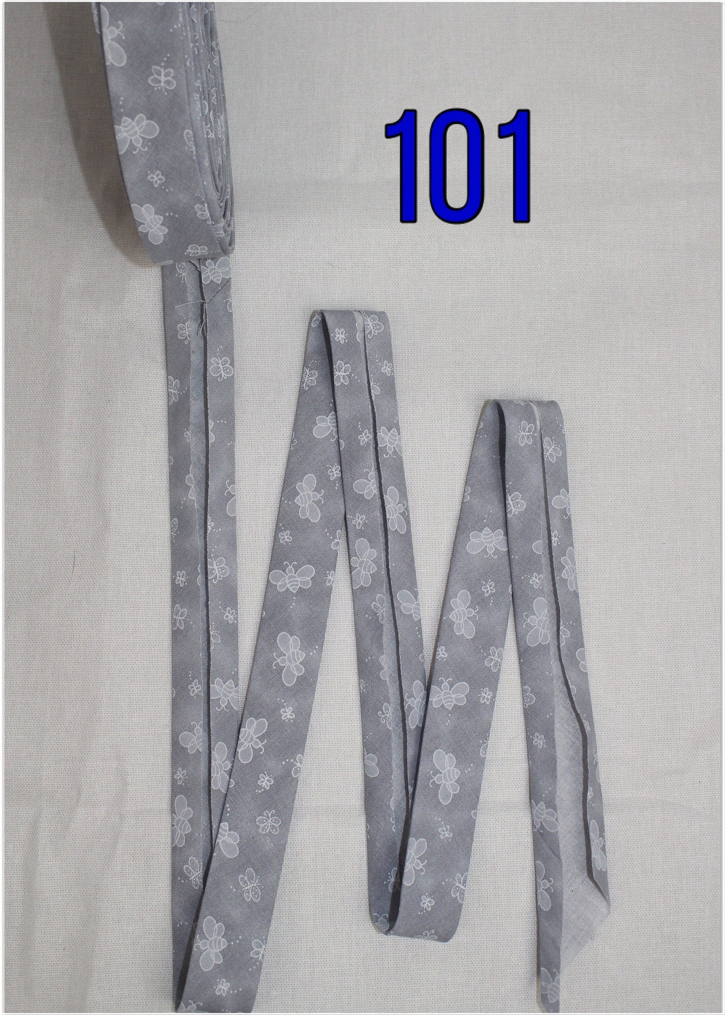 Bias Binding (Tape) 25mm, Cotton, Single Fold, pink, purple, blue, grey bees. Fusible iron on available.
