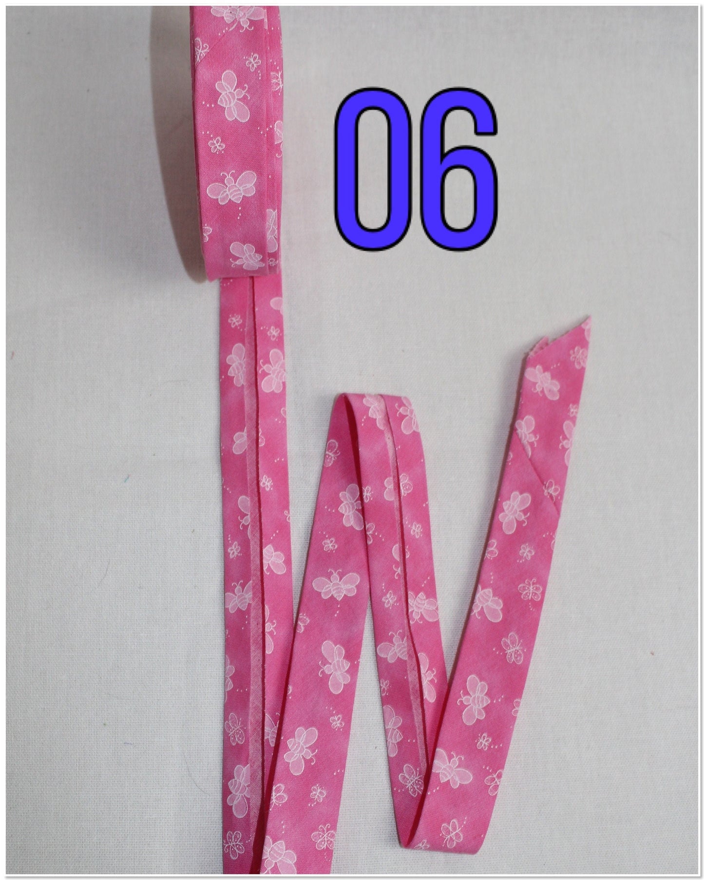 Bias Binding (Tape) 25mm, Cotton, Single Fold, pink, purple, blue, grey bees. Fusible iron on available.