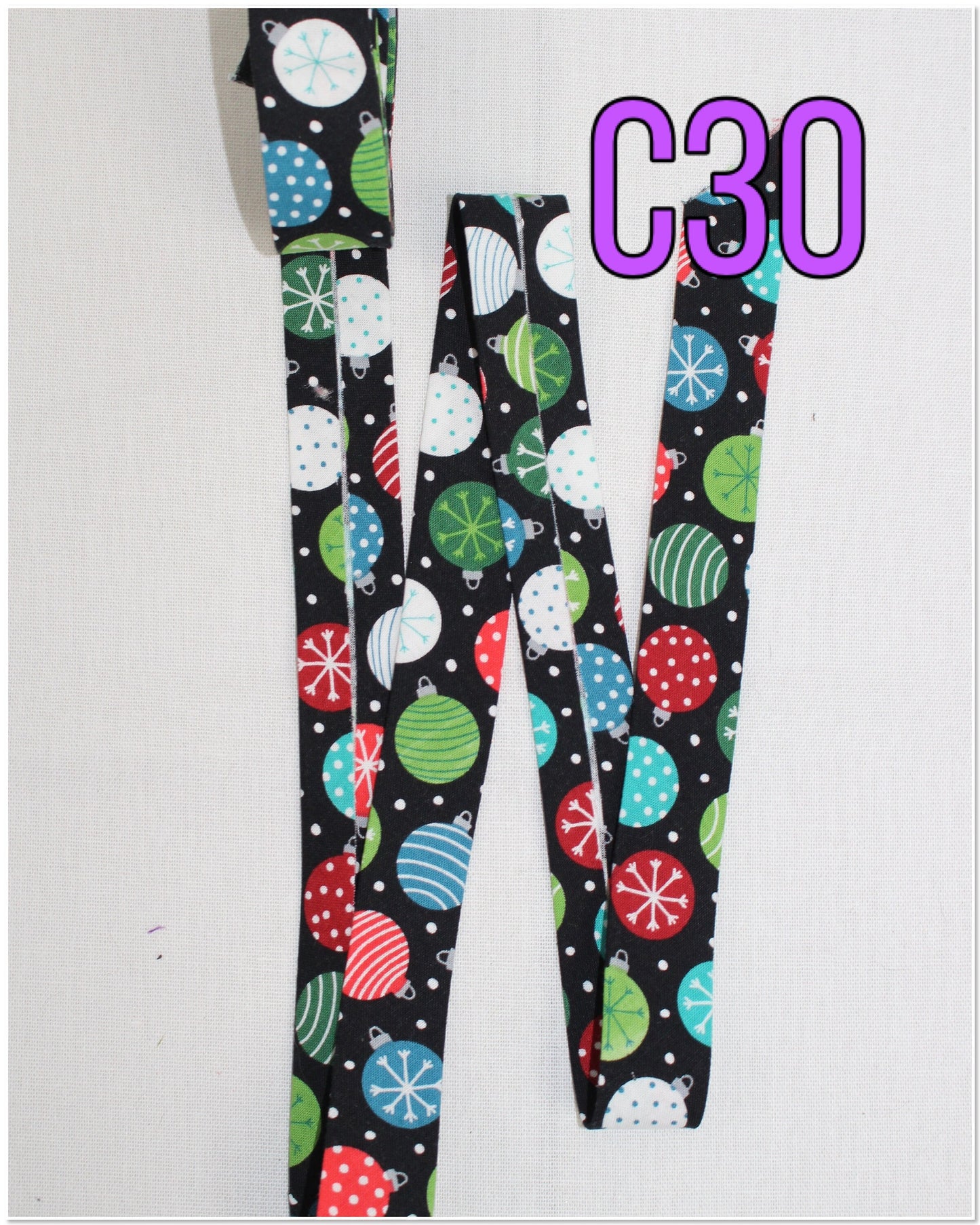 Christmas bias tape binding/(fusible iron on available)/single fold 1 inch wide (1m) - baubles/bones/Christmas lights/