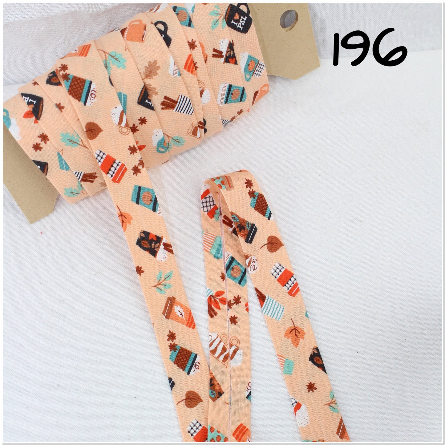 Bias Binding (Tape) 25mm, Cotton, Single Fold, coffee/patterned. Fusible iron on available.