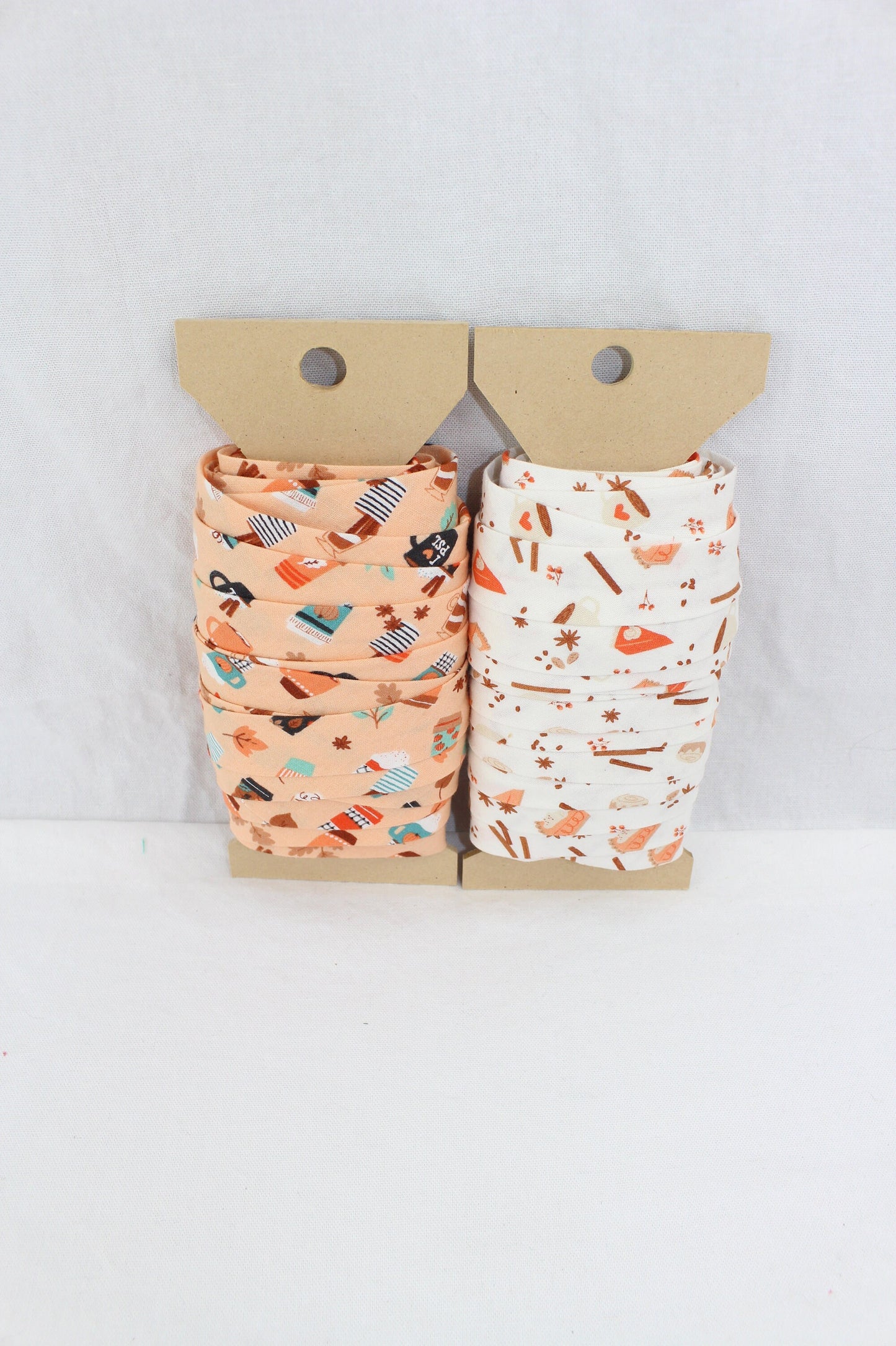 Bias Binding (Tape) 25mm, Cotton, Single Fold, coffee/patterned. Fusible iron on available.