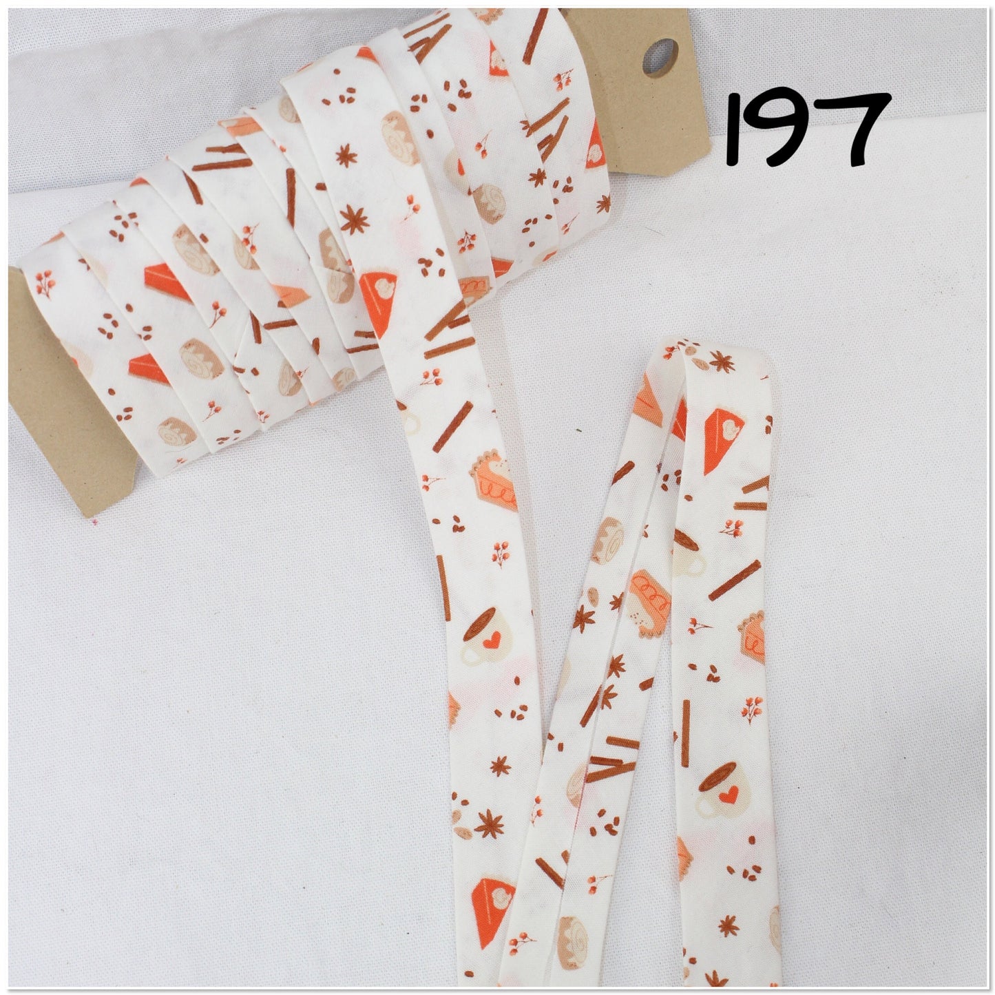 Bias Binding (Tape) 25mm, Cotton, Single Fold, coffee/patterned. Fusible iron on available.