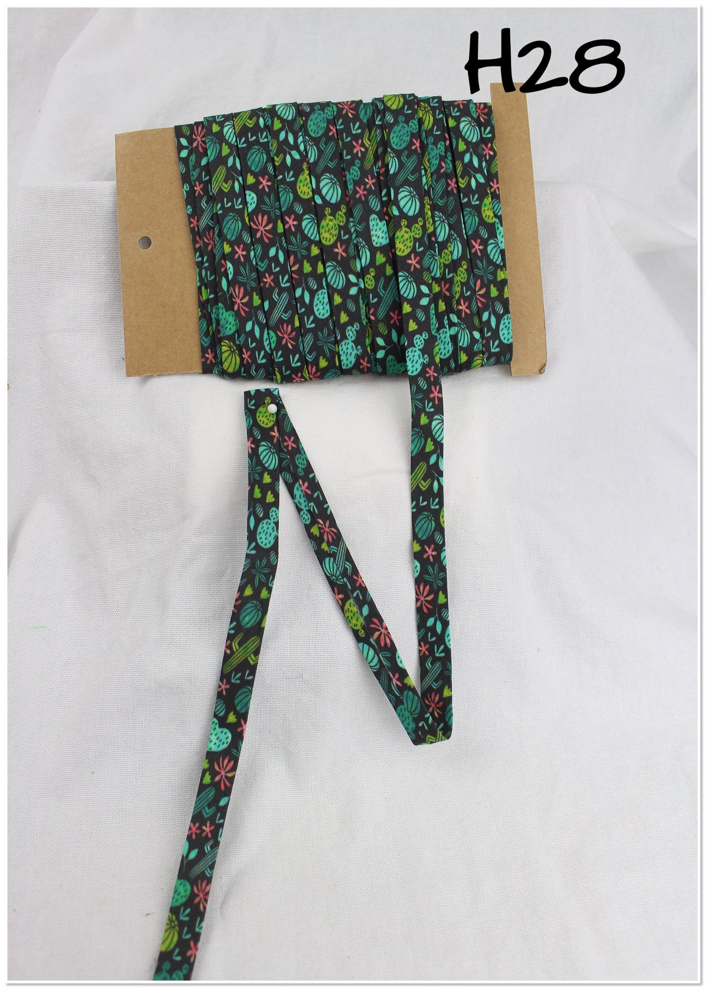 Bias Binding (Tape) 12mm, Cotton, Single Fold, cactus, prickles. Fusible iron on available.