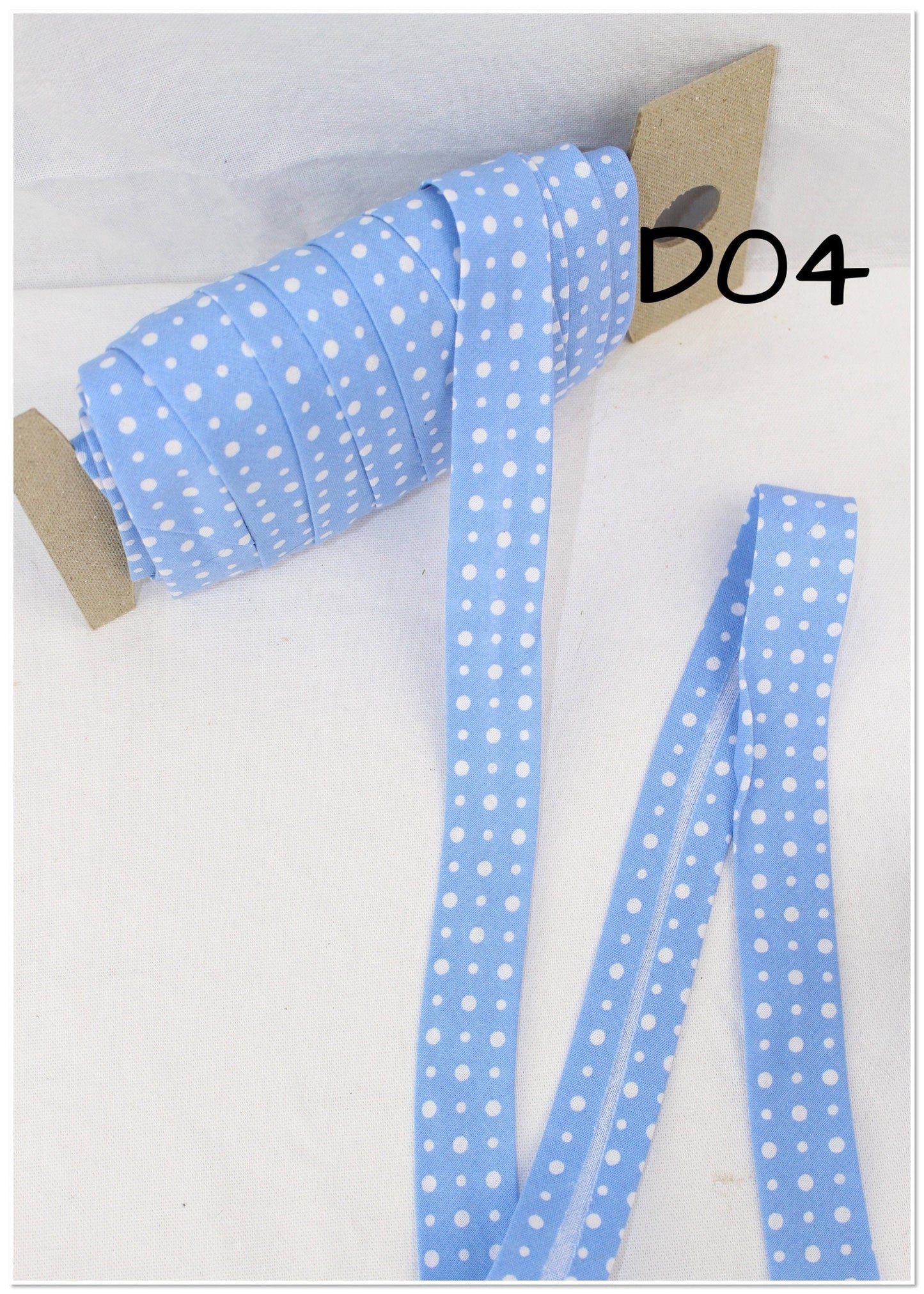 Bias Binding (Tape) 25mm, Cotton, Single Fold, white dots. Fusible iron on available.