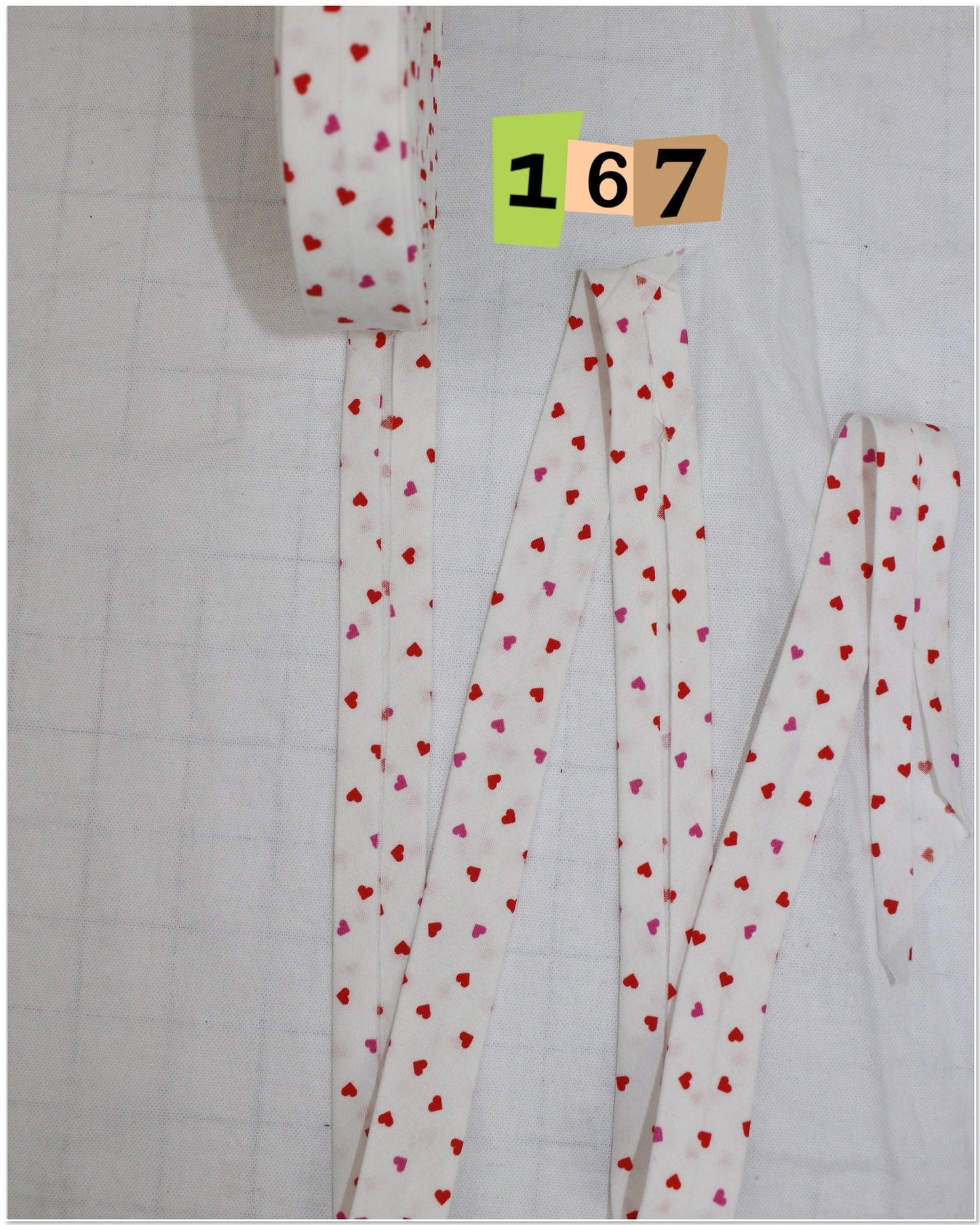 Bias Binding (Tape) 25mm, Cotton, Single Fold, hearts, line patterns. Fusible iron on available.