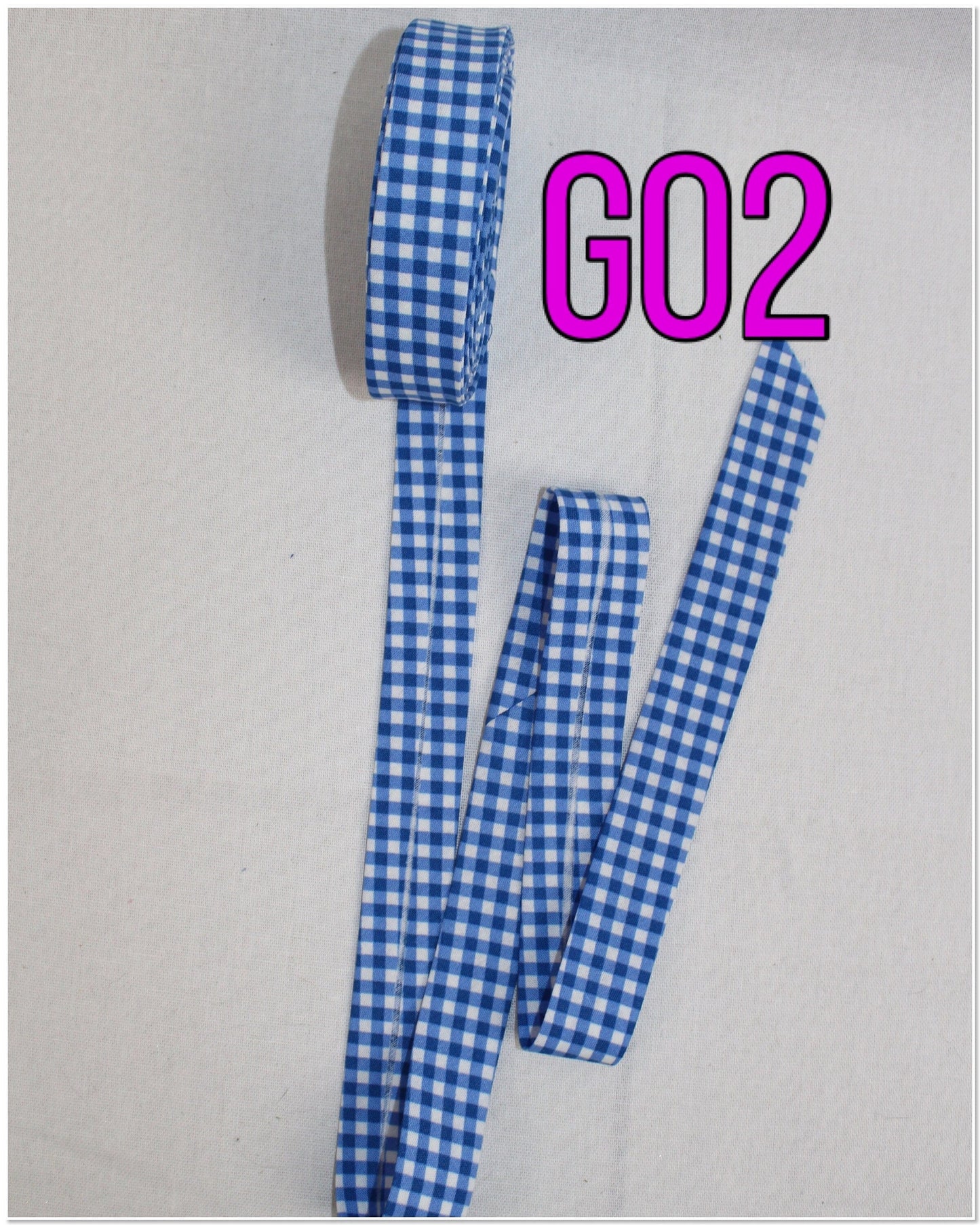 Gingham Bias Binding (tape) 25mm or 12mm, single fold, 100% Cotton. pink, yellow, blue, purple, orange, black. Fusible iron on available.
