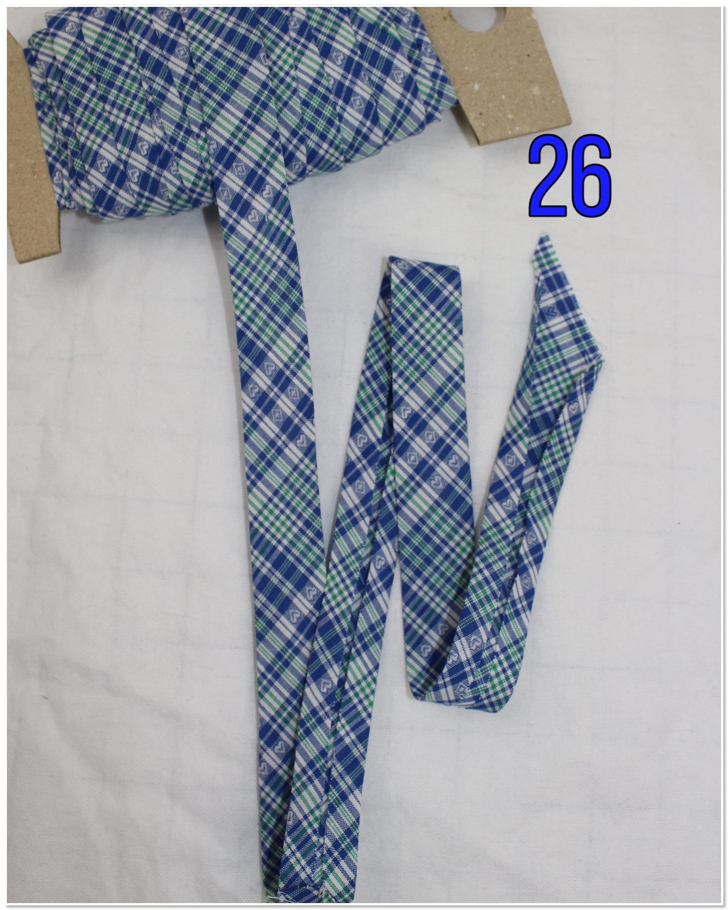 Bias Binding (Tape) 25mm, Cotton, Single Fold, plaid. Fusible iron on available.