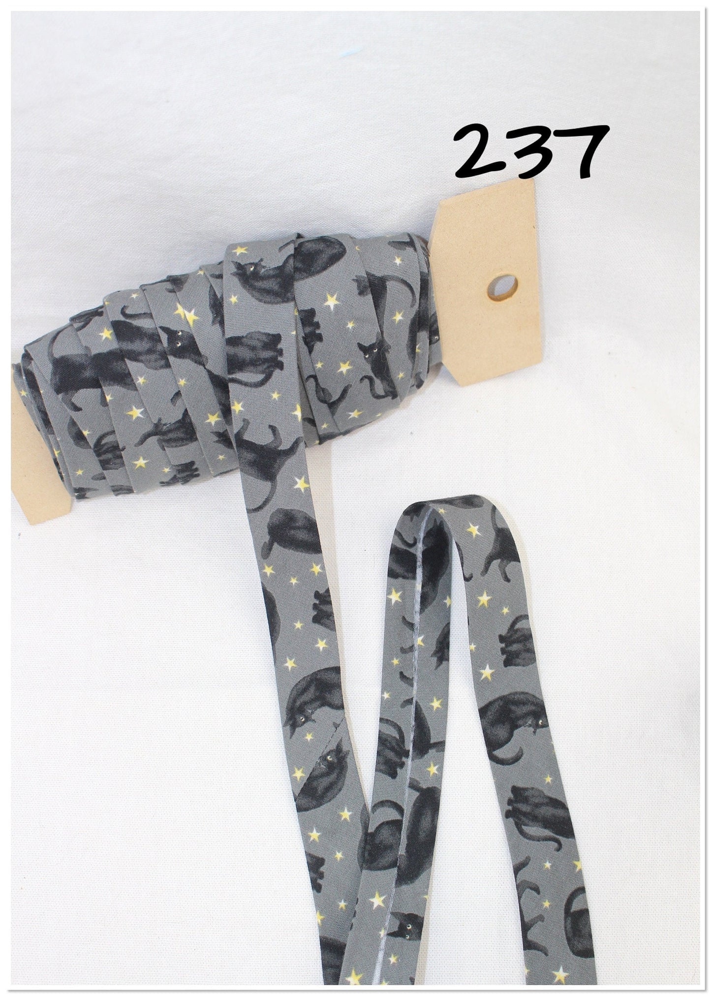 Bias Binding (Tape) 25mm, Cotton, Single Fold, cats, black cats. Fusible iron on available.