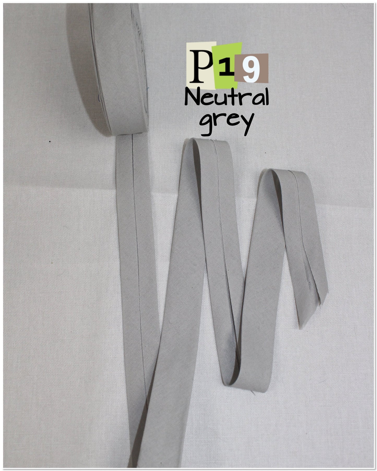 Bias Binding (tape) 25mm or 12mm, single fold, 100% Cotton. grey, white. Fusible iron on available.