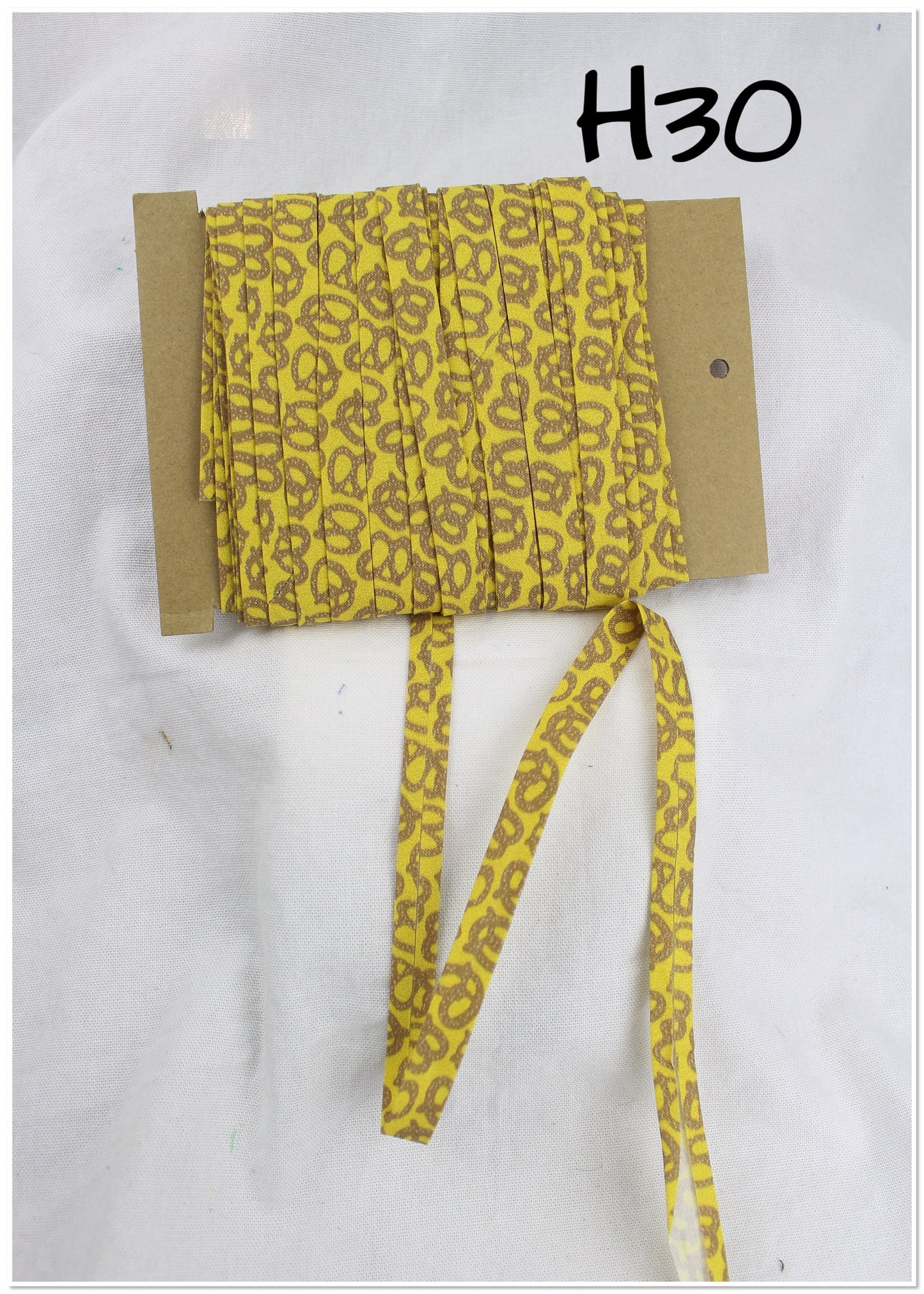 Bias Binding (Tape) 12mm, Cotton, Single Fold, pretzels. Fusible iron on available.