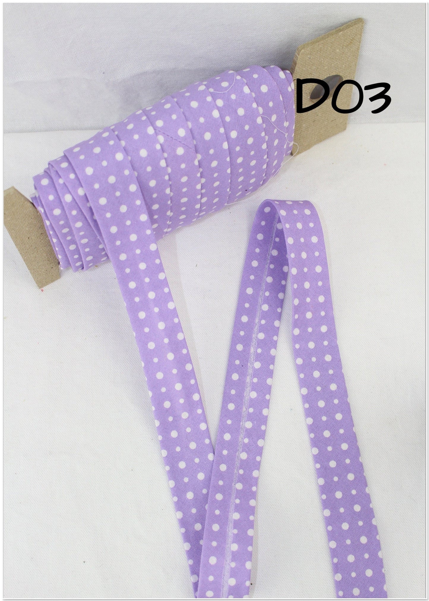 Bias Binding (Tape) 25mm, Cotton, Single Fold, white dots. Fusible iron on available.