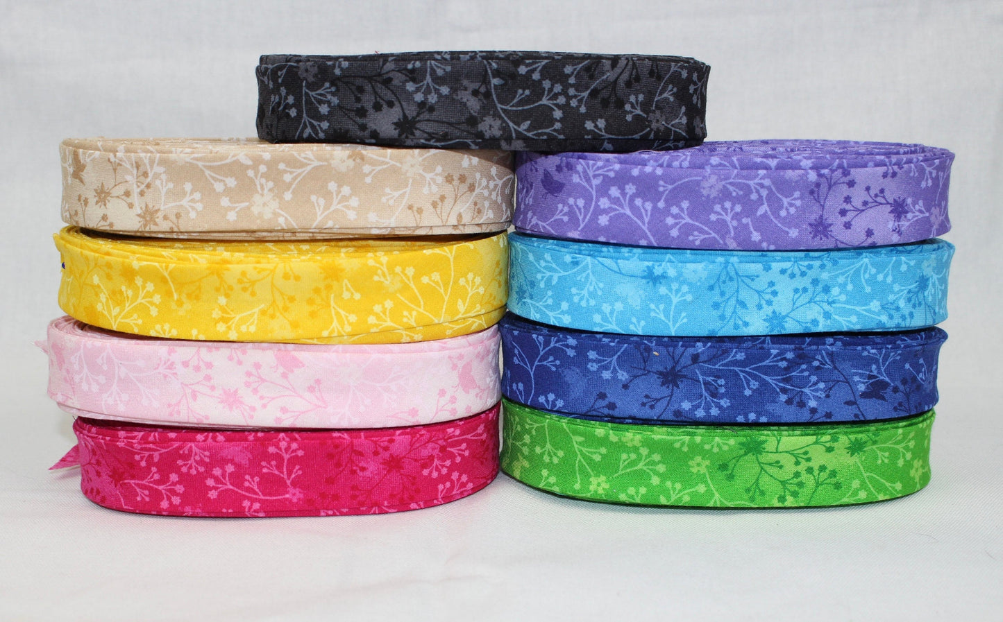 Bias Binding (Tape) 25mm, Cotton, Single Fold, floral blenders. Fusible iron on available.