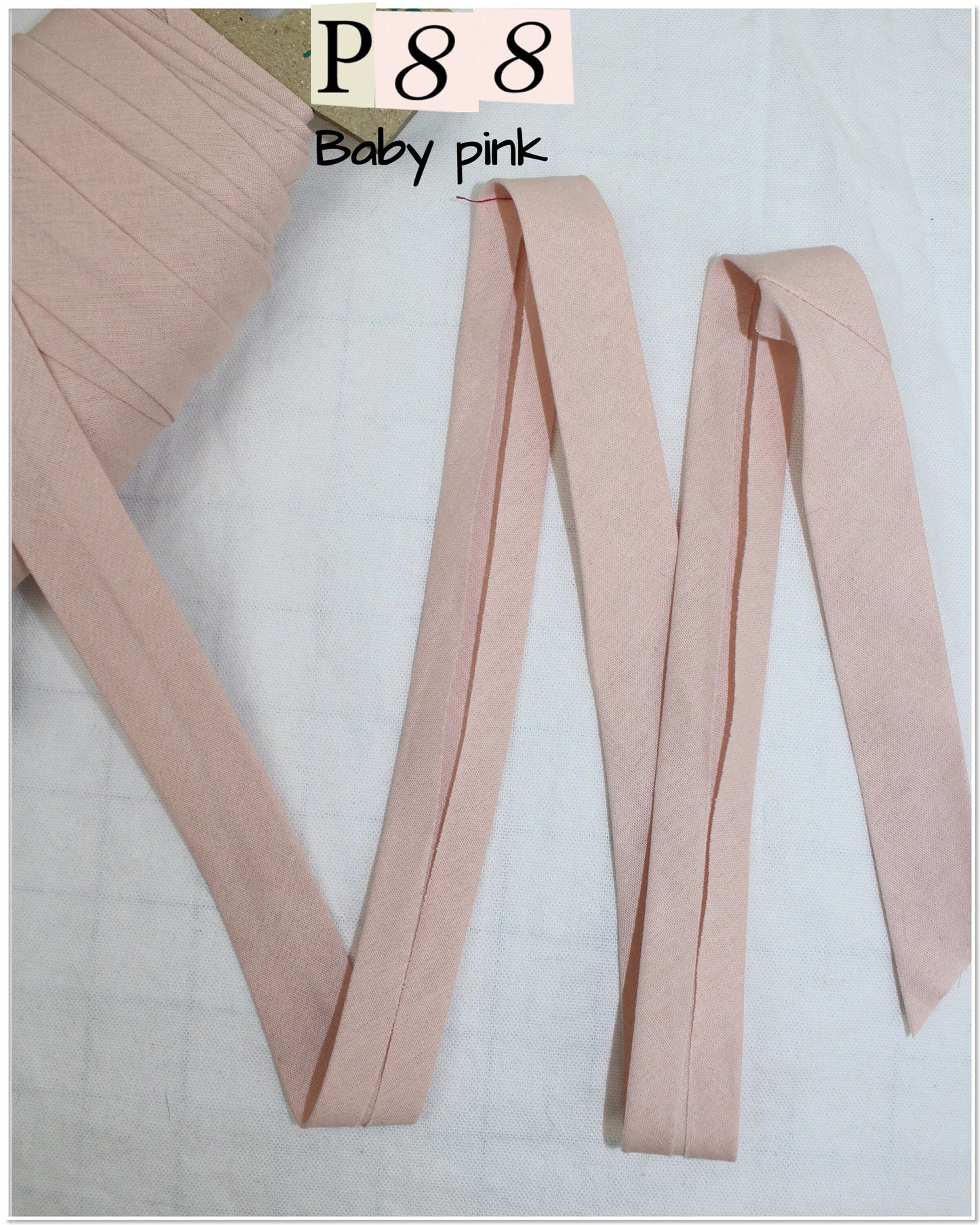 Bias Binding (tape) 25mm or 12mm, single fold, 100% Cotton. pink, baby pink, musk. Fusible iron on available.