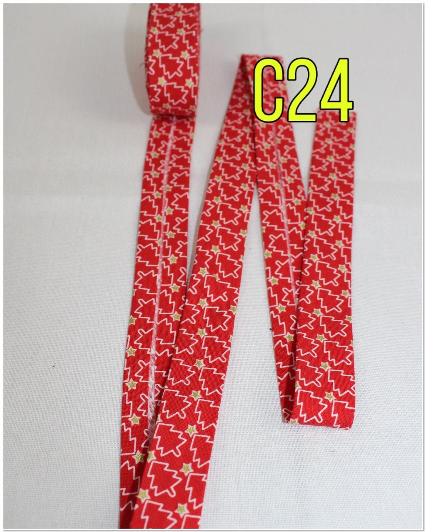 Christmas red bia/tape/binding/(fusible iron on available)/single fold/1 inch wide (1m)reindeer/candy canes/trees/Christmas/lights star