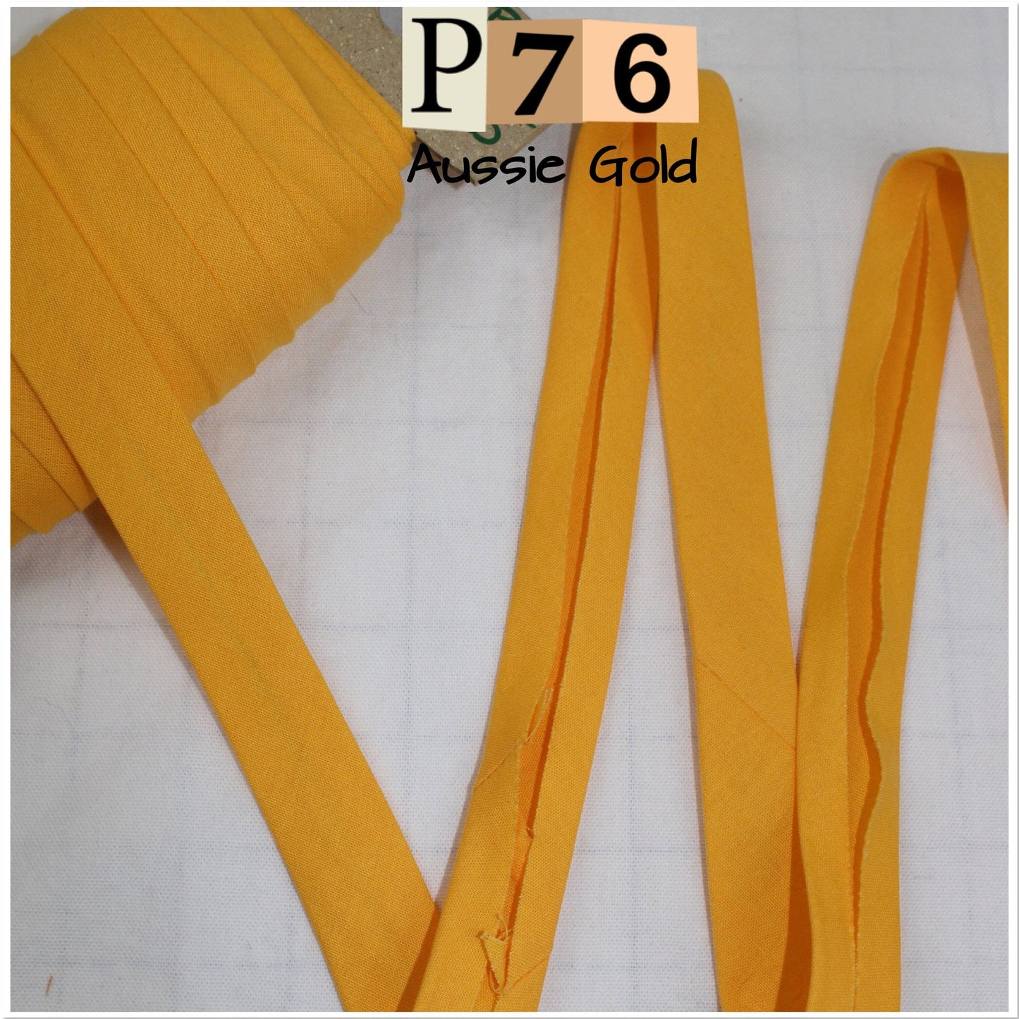 Bias Binding (tape) 25mm or 12mm, single fold, 100% Cotton. yellow, mustard, butterscotch, lemon, citrus. Fusible iron on available.