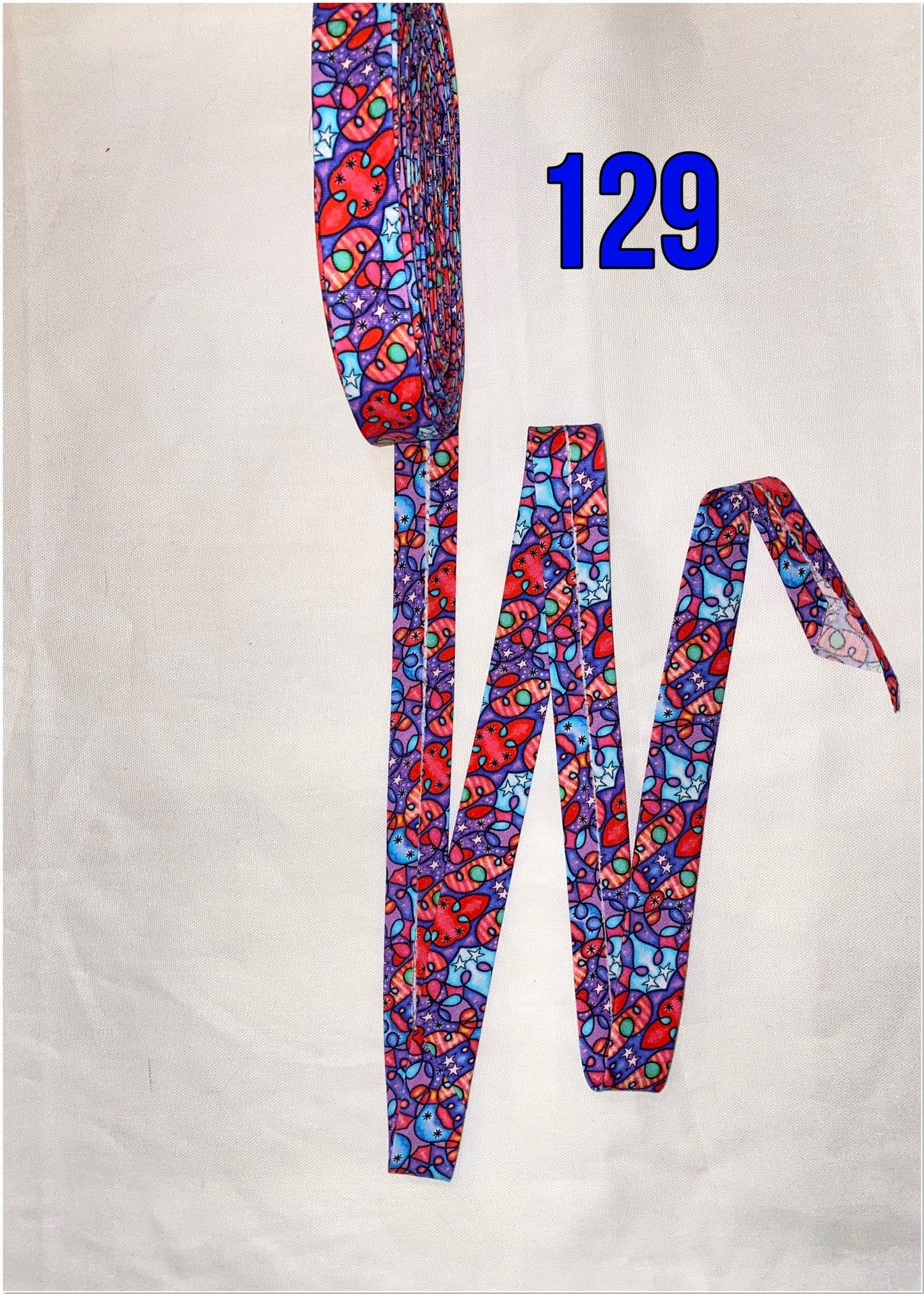 Bias Binding (Tape) 25mm, Cotton, Single Fold, colourful patterns. Fusible iron on available.