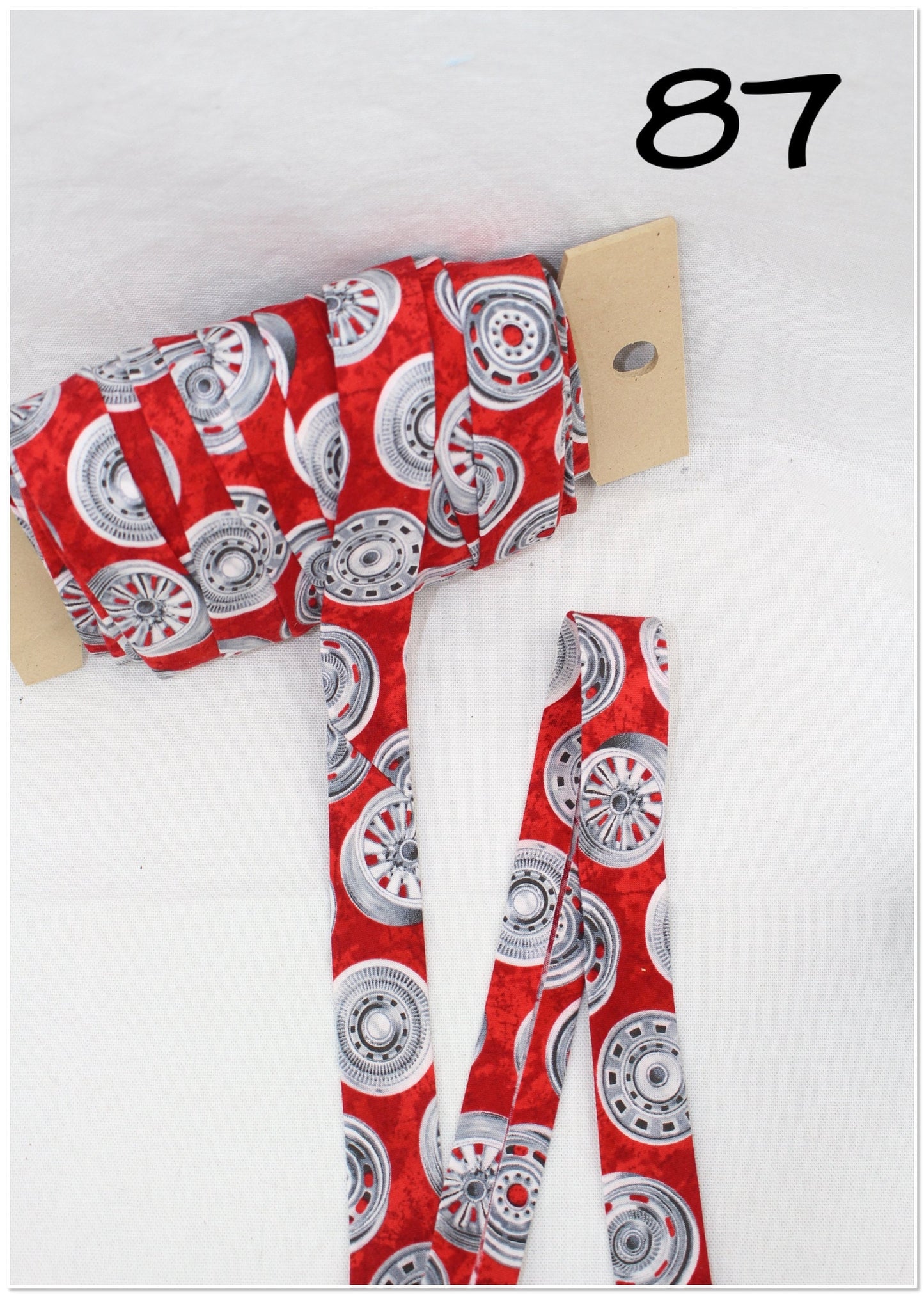 Bias Binding (Tape) 25mm, Cotton, Single Fold, footballs, cars, wheels. Fusible iron on available.