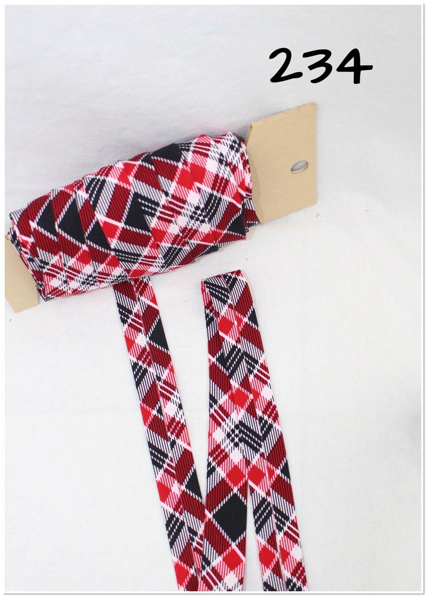 Bias Binding (Tape) 25mm, Cotton, Single Fold, red, black, blue plaid. Fusible iron on available.