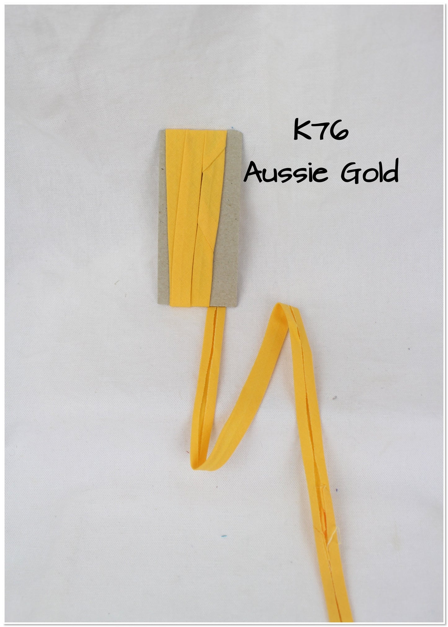 Bias Binding (tape) 12mm, single fold. mustard, aussie gold, lemon chrome. Fusible iron on.
