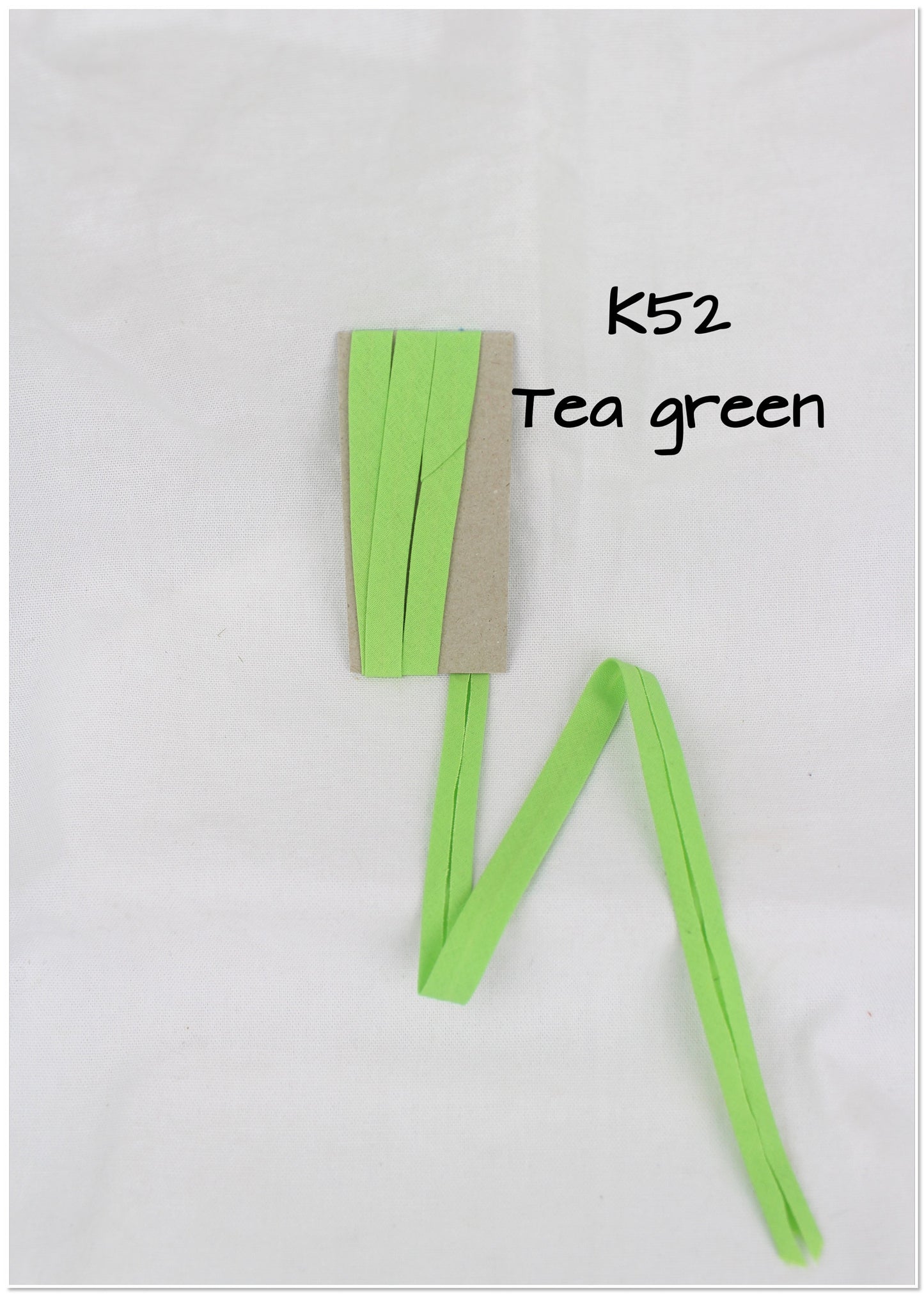 Bias Binding (tape) 12mm, single fold, tea green, apple, lime green, spearmint. Fusible iron on available. 100% cotton