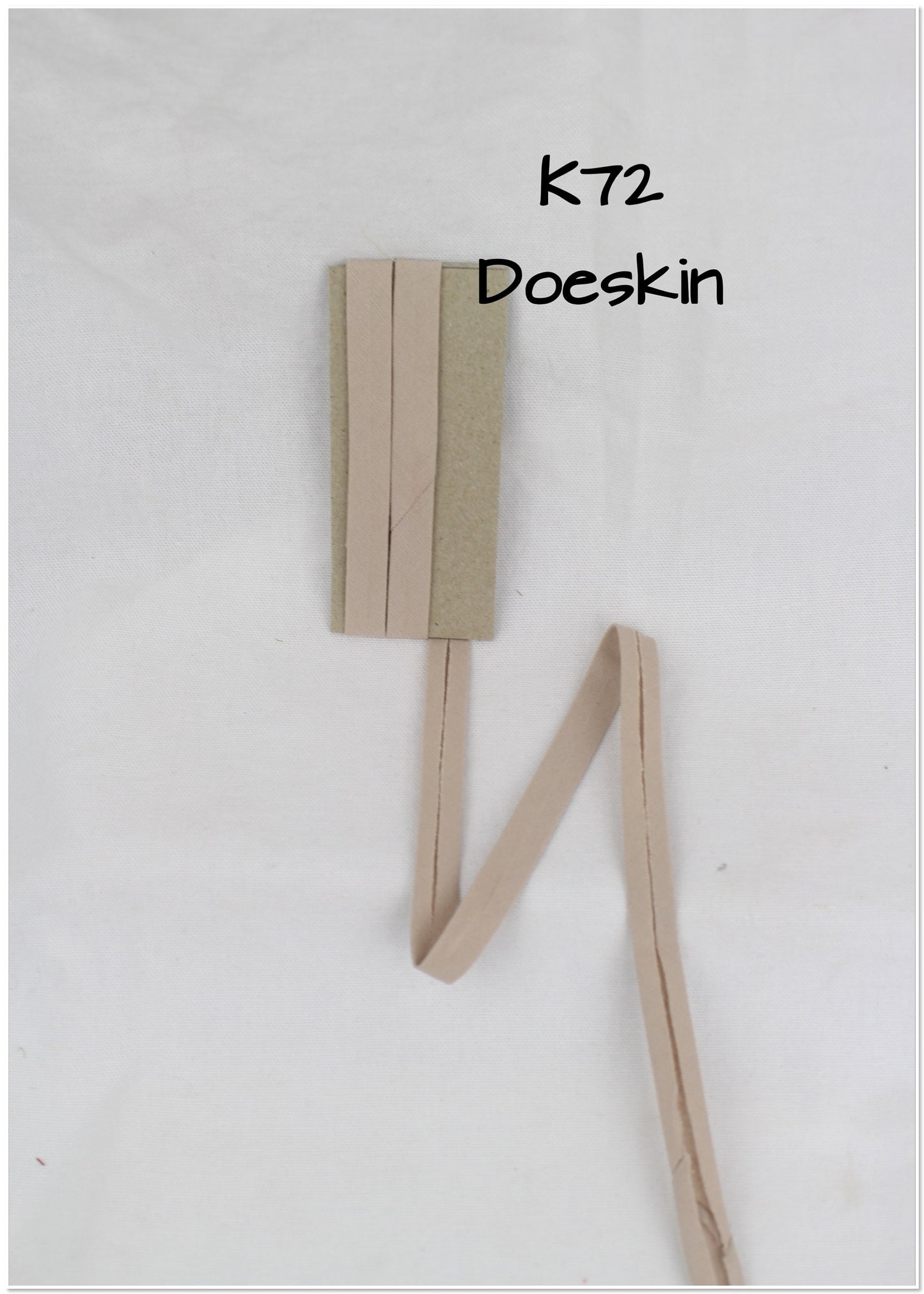 Bias Binding (tape) 12mm, single fold. Dune, doeskin, tan. Fusible iron on available. 100% Cotton