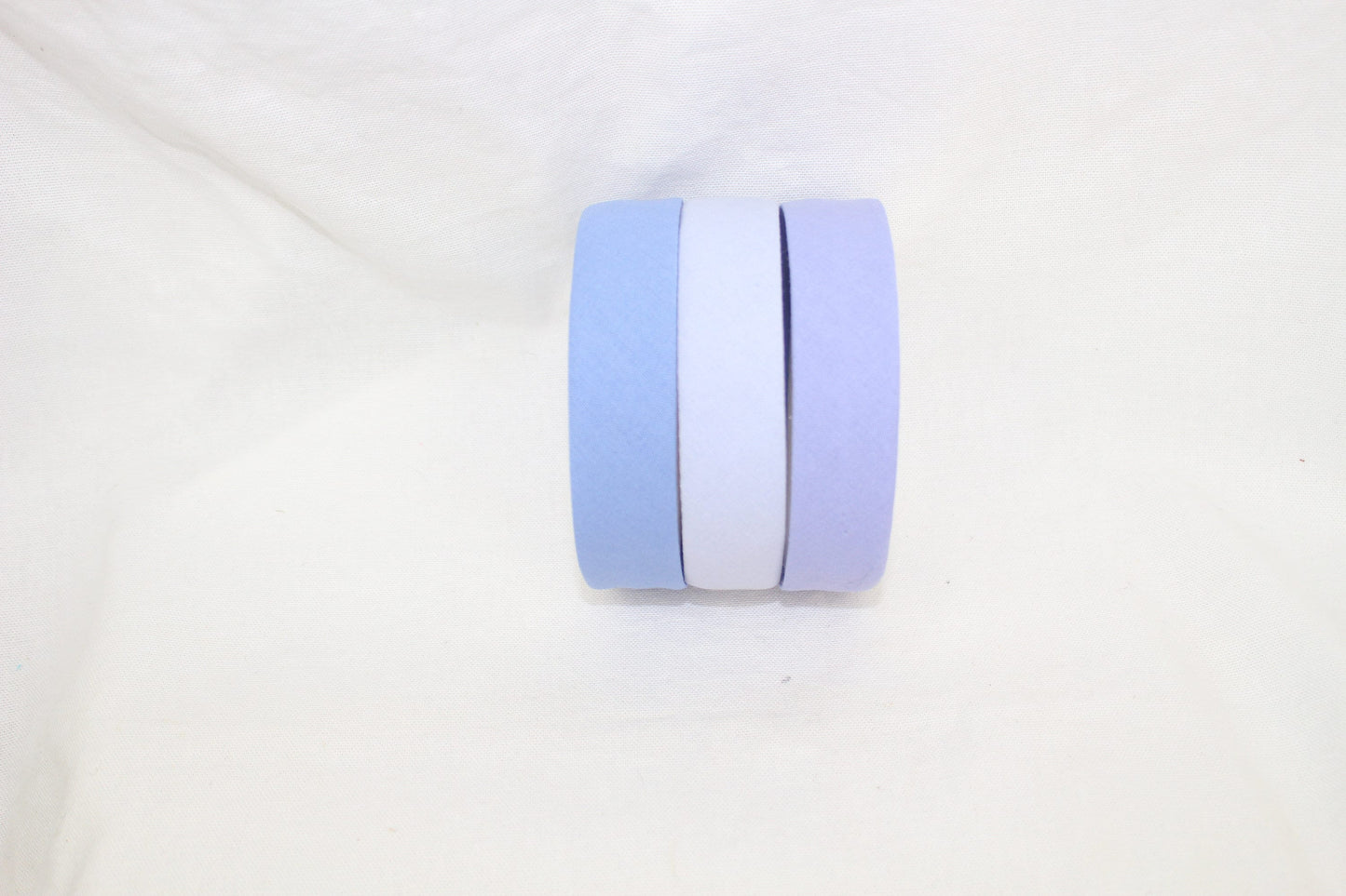 Bias Binding (tape) 25mm, single fold. jacaranda, haze, pompadour. Fusible iron on available. 100% Cotton
