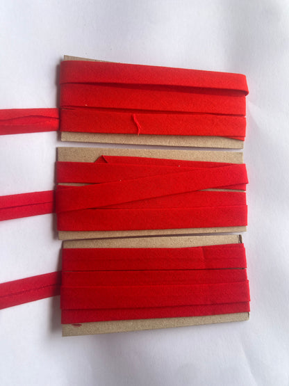 Bias Binding (tape) 12mm, single fold. rich red, Christmas red, red. Fusible iron on available. 100% Cotton