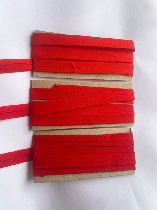 Bias Binding (tape) 12mm, single fold. rich red, Christmas red, red. Fusible iron on available. 100% Cotton