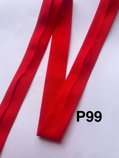Bias Binding (tape) 25mm, single fold. rich red, dull red, Christmas red, red. Fusible iron on available. 100% Cotton