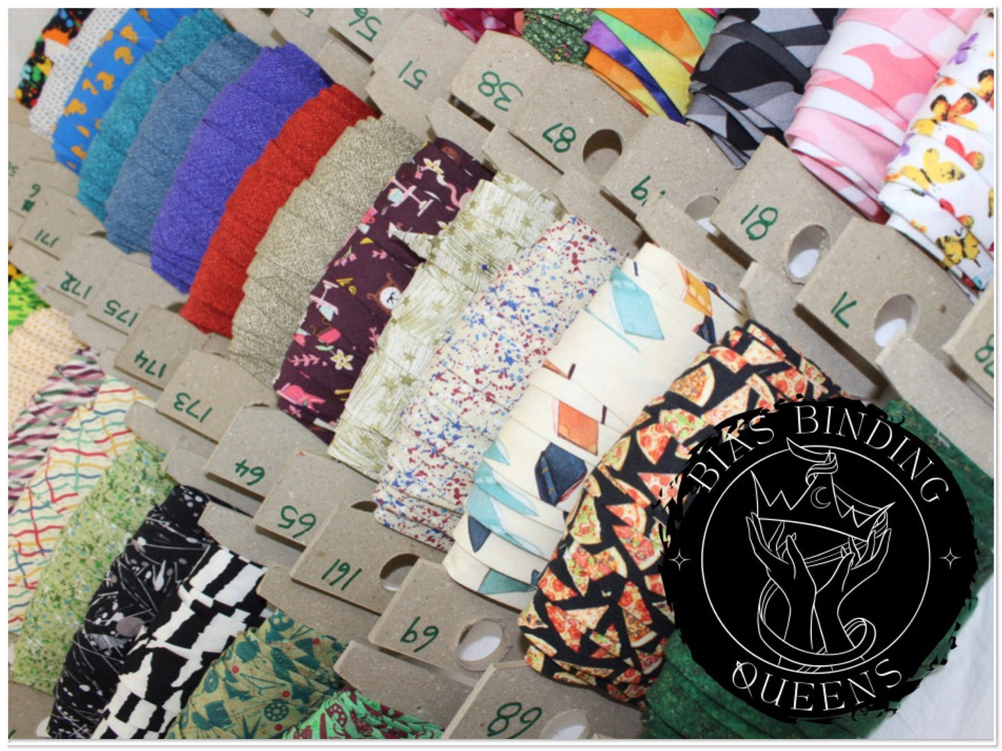 Bias Binding (Tape) 25mm, Cotton, Single Fold. Fusible iron on available. Wool, mermaid scales, flowers, floral, colourful.