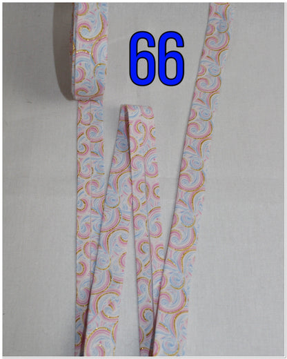 Bias Binding (Tape) 25mm, Cotton, Single Fold. Fusible iron on available. watercolour, rainbow, colourful, swirls.
