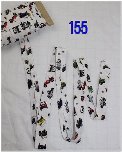 Bias Binding (Tape) 25mm, Cotton, Single Fold, fish, sushi, Jeep, ducks, zebra, cheetah. Fusible iron on available.