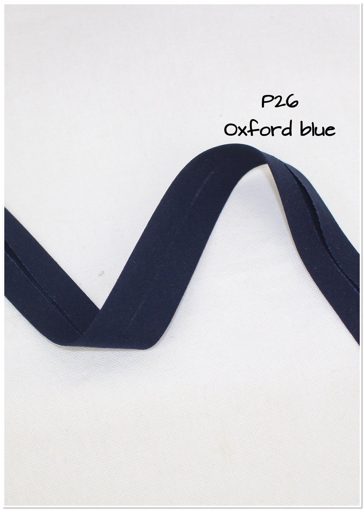 Bias Binding (tape) 25mm, single fold. jr navy, denim, slate, sapphire, Oxford blue. Fusible iron on available. 100% Cotton