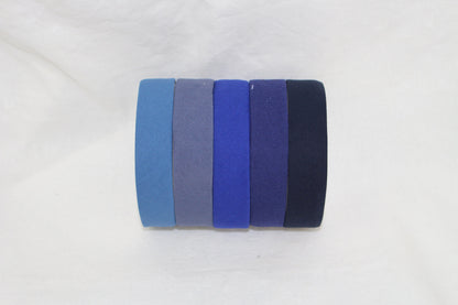 Bias Binding (tape) 25mm, single fold. jr navy, denim, slate, sapphire, Oxford blue. Fusible iron on available. 100% Cotton
