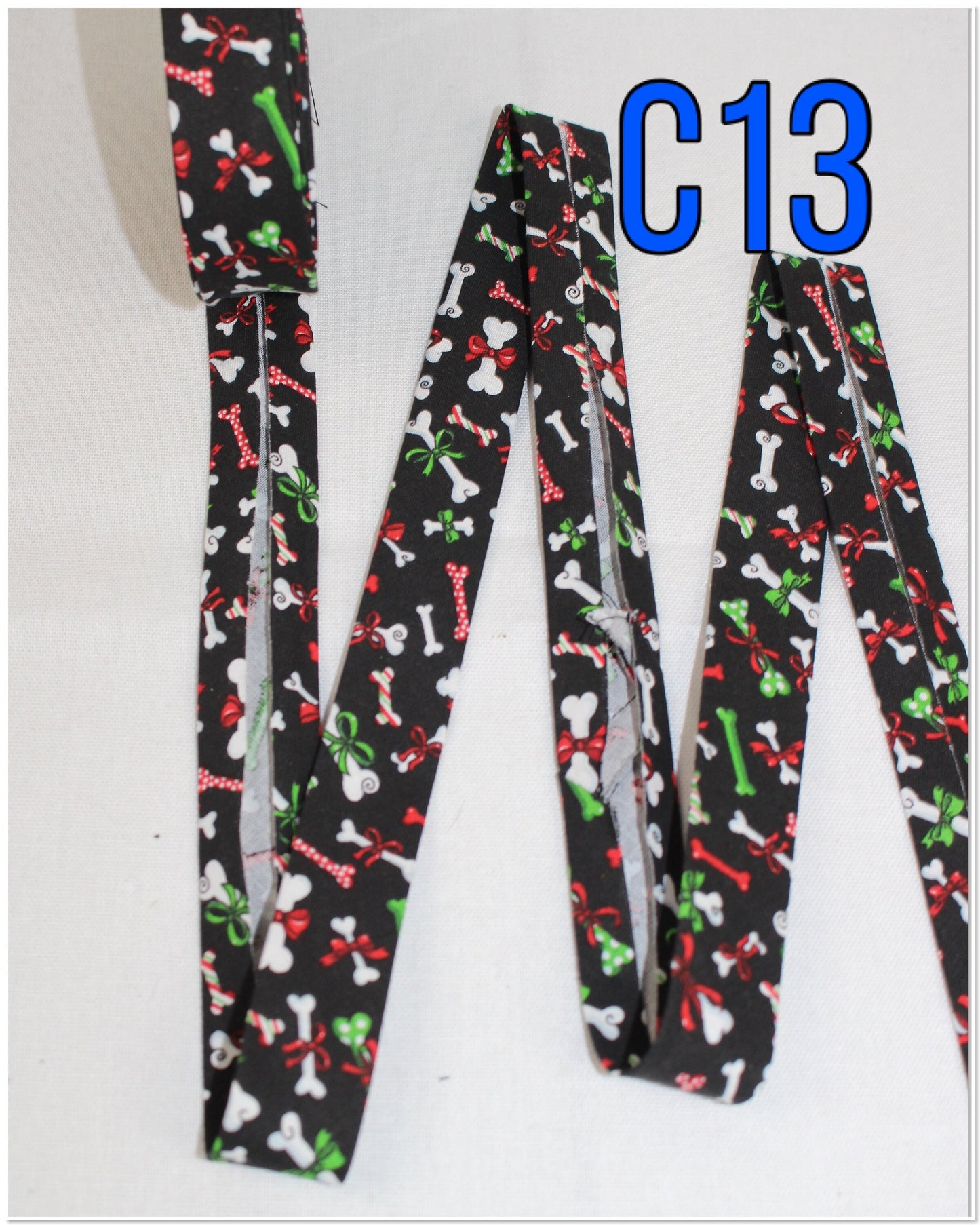 Christmas bias tape binding/(fusible iron on available)/single fold 1 inch wide (1m) - baubles/bones/Christmas lights/
