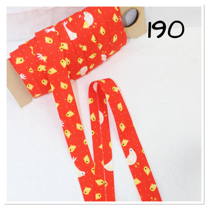 Bias Binding (Tape) 25mm, Cotton, Single Fold, chickens/patterned. Fusible iron on available.