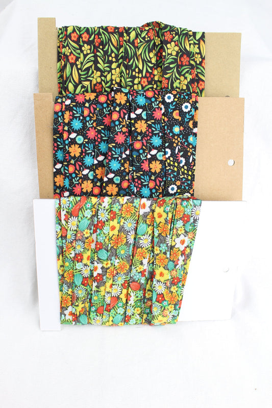Bias Binding (Tape) 12mm, Cotton, Single Fold, blenders flowers. Fusible iron on available.