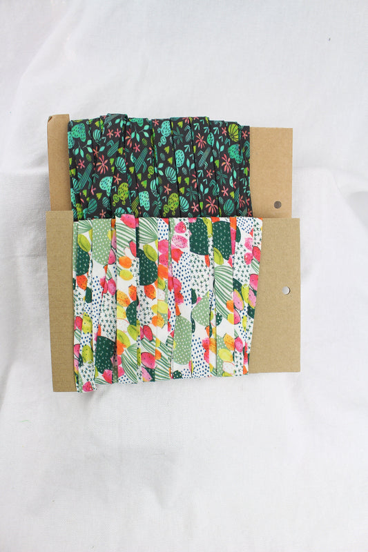 Bias Binding (Tape) 12mm, Cotton, Single Fold, cactus, prickles. Fusible iron on available.