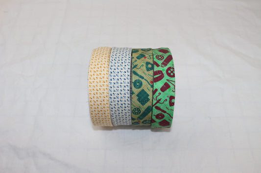 Bias Binding (tape) 25mm sewing pattern and squares. Cotton.