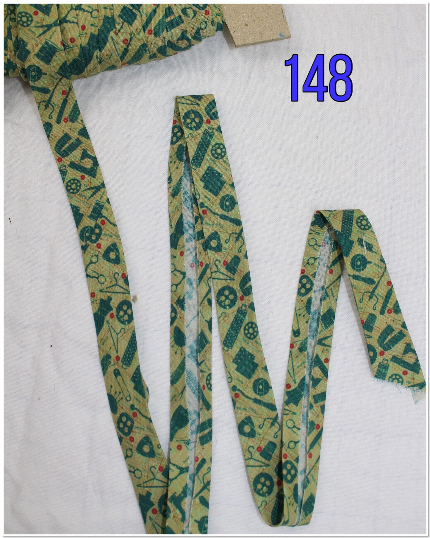 Bias Binding (tape) 25mm sewing pattern and squares. Cotton.