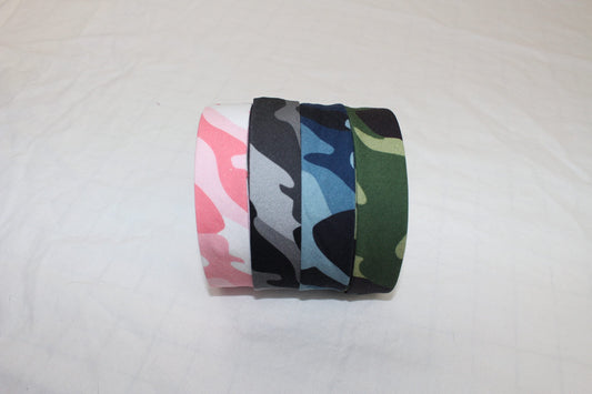 Bias Binding (Tape) 25mm, Cotton, Single Fold. Fusible iron on available. Camouflage camo, blue, green, black, pink.
