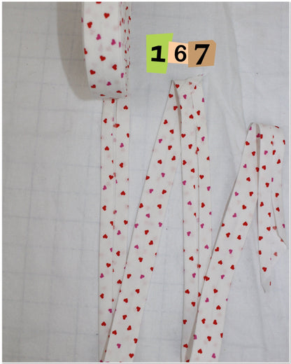 Bias Binding (Tape) 25mm, Cotton, Single Fold, hearts, line patterns. Fusible iron on available.
