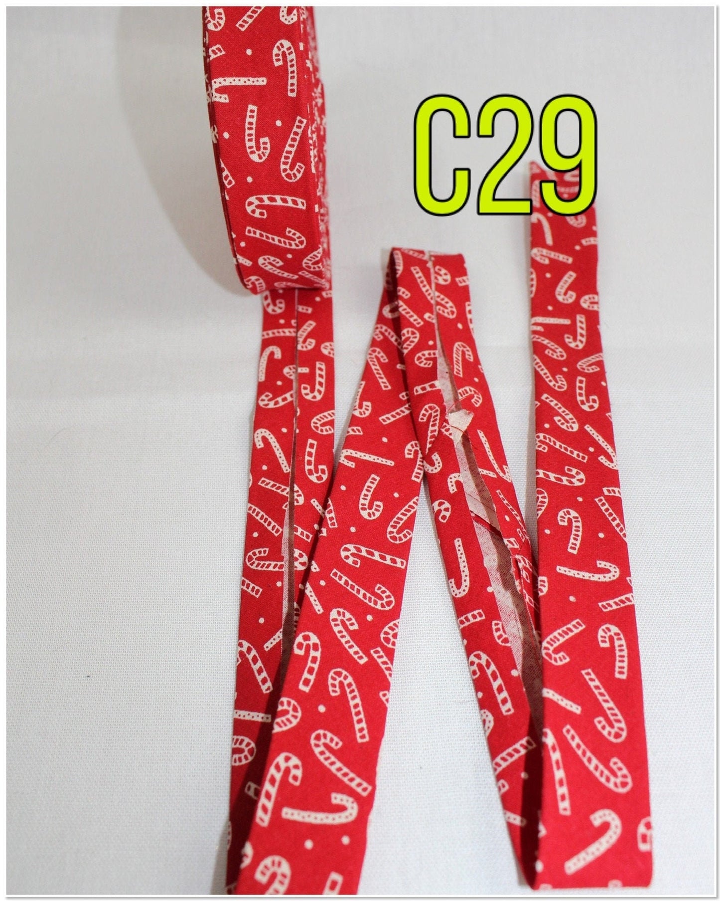 Christmas red bia/tape/binding/(fusible iron on available)/single fold/1 inch wide (1m)reindeer/candy canes/trees/Christmas/lights star