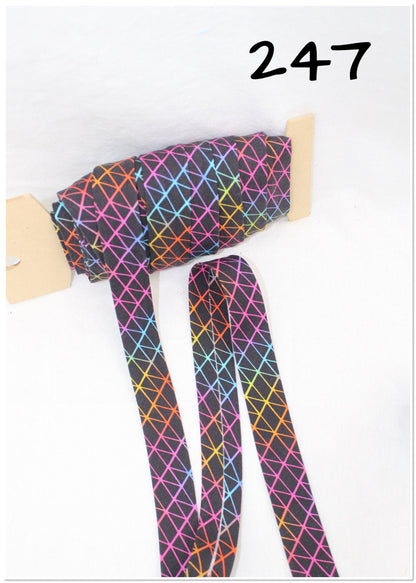 Bias Binding (Tape) 25mm, Cotton, Single Fold, colourful patterns. Fusible iron on available.
