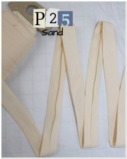 Bias Binding (tape) 25mm or 12mm, single fold, 100% Cotton. tan, beige, cream. Fusible iron on available.