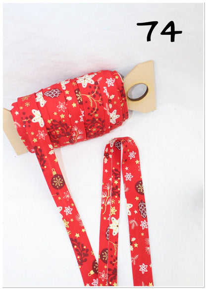 Bias Binding (Tape) 25mm, Cotton, Single Fold, Christmas baubles. Fusible iron on available.