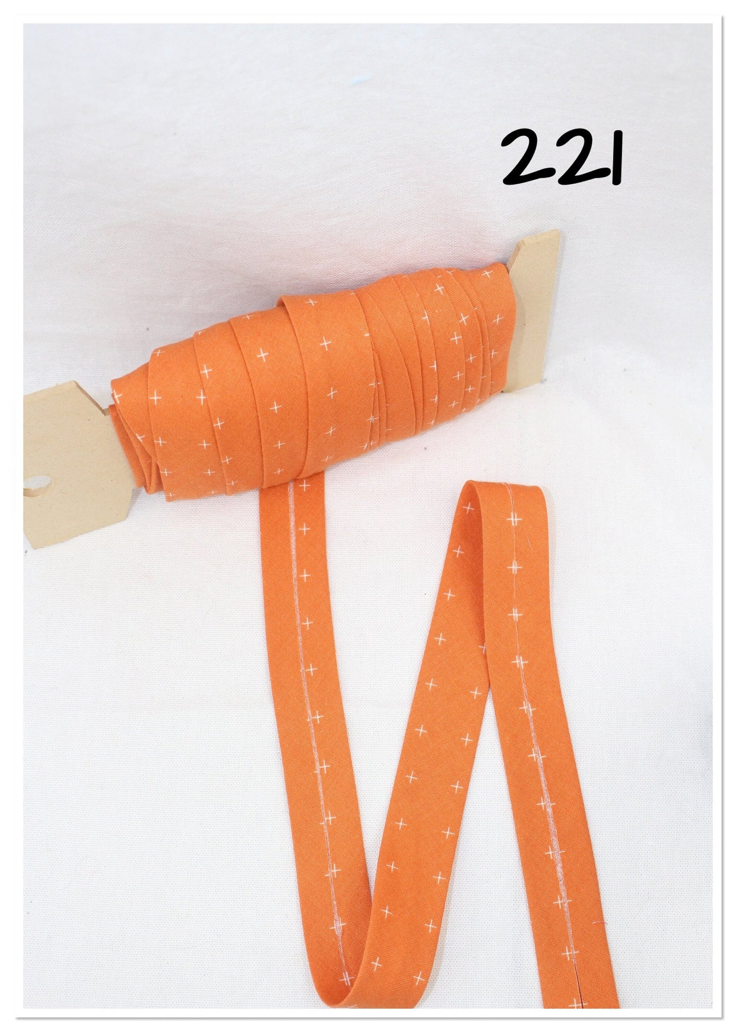 Bias Binding (Tape) 25mm, Cotton, Single Fold, orange, blue, crosses. Fusible iron on available.