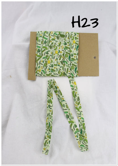 Bias Binding (Tape) 12mm, Cotton, Single Fold, avocado, pickles, tacos. Fusible iron on available.