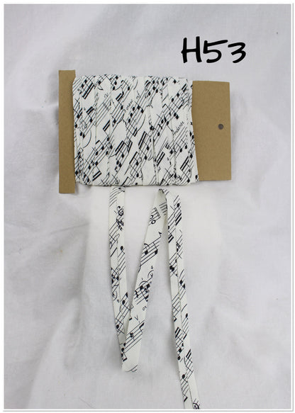 Bias Binding (Tape) 12mm, Cotton, Single Fold, paisley, music notes. Fusible iron on available.