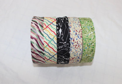 Bias Binding (Tape) 25mm, Cotton, Single Fold. Fusible iron on available. swirls, splats and wavey lines.